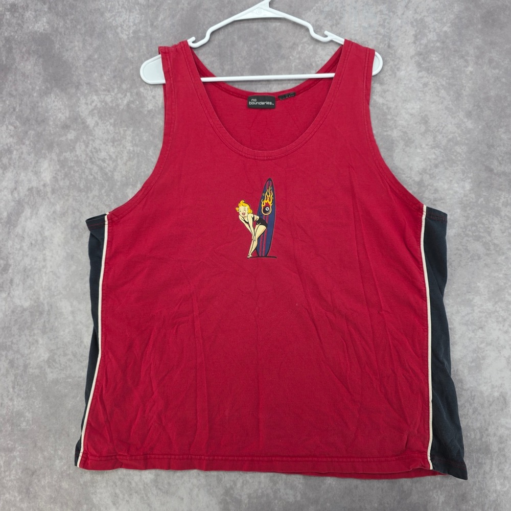 Vintage No Boundaries Red Pinup Girl Surfboard Tank Top Y2K Skater Mens XL